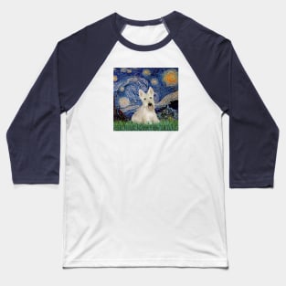 Starry Night Adapted to Include a White Scottish Terrier Baseball T-Shirt